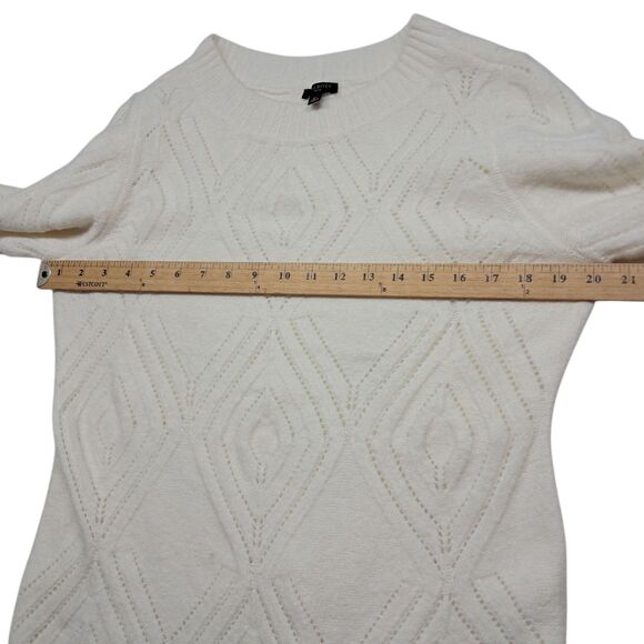 Talbots Sweater Women's Medium Petite Cream Ivory Pointelle Crew Neck Classic - Picture 8 of 8